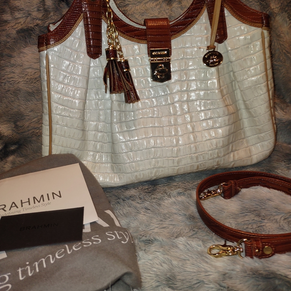 Brahmin Elisa La Scala Macaroon Tri Textured. HTF 3 piece set